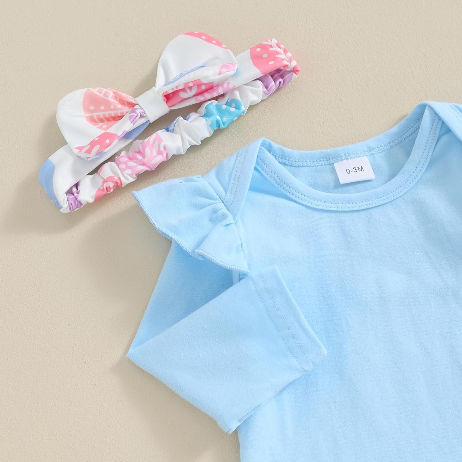 Gueuusu Baby Girl Easter Clothes Ruffle Long Sleeve Romper Bunny/Easter Eggs Print Overall Skirt Dress Cute Newborn Outfit - Image 5