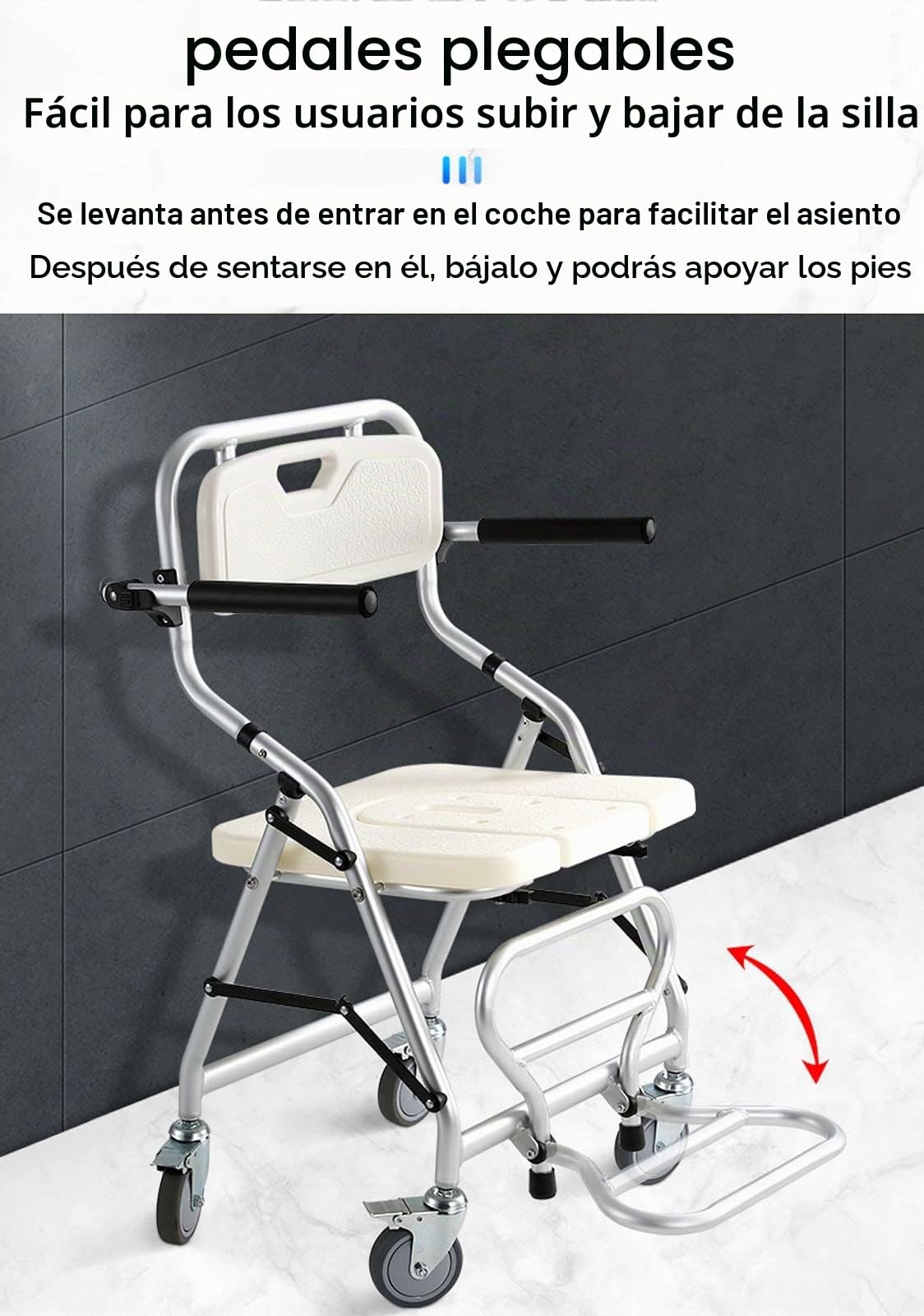 Silla para Ducha con Ruedas Plegable, Taburete de Ducha con Respaldo Extraíble y Apertura en Forma de U, Sillas de Ruedas para Tomar Una Ducha, Ideal para Ancianos, Mujeres Embarazadas