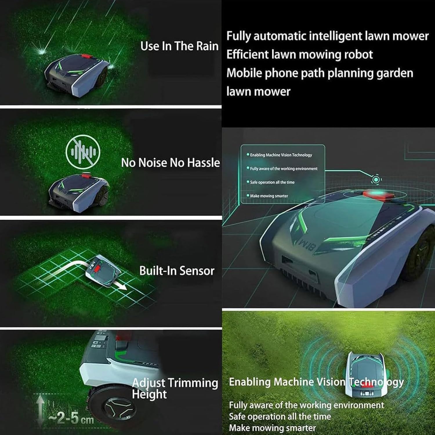Robot Cortacésped para Césped De 1500 M2, Robot Cortacésped Automático Inteligente con Navegación GPS, Pendiente del 25%, Ultra Silencioso, Batería De Litio De 5.0Ah, Altura De Corte 20-50mm