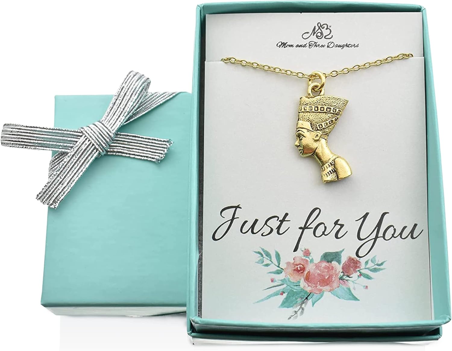 MOM & THREE DAUGHTERS Nefertiti Necklace 24K Gold Plated Pewter Stainless Steel | Goddess or God | Gift for Women | Gold Jewelry for Women | Egyptian Goddess