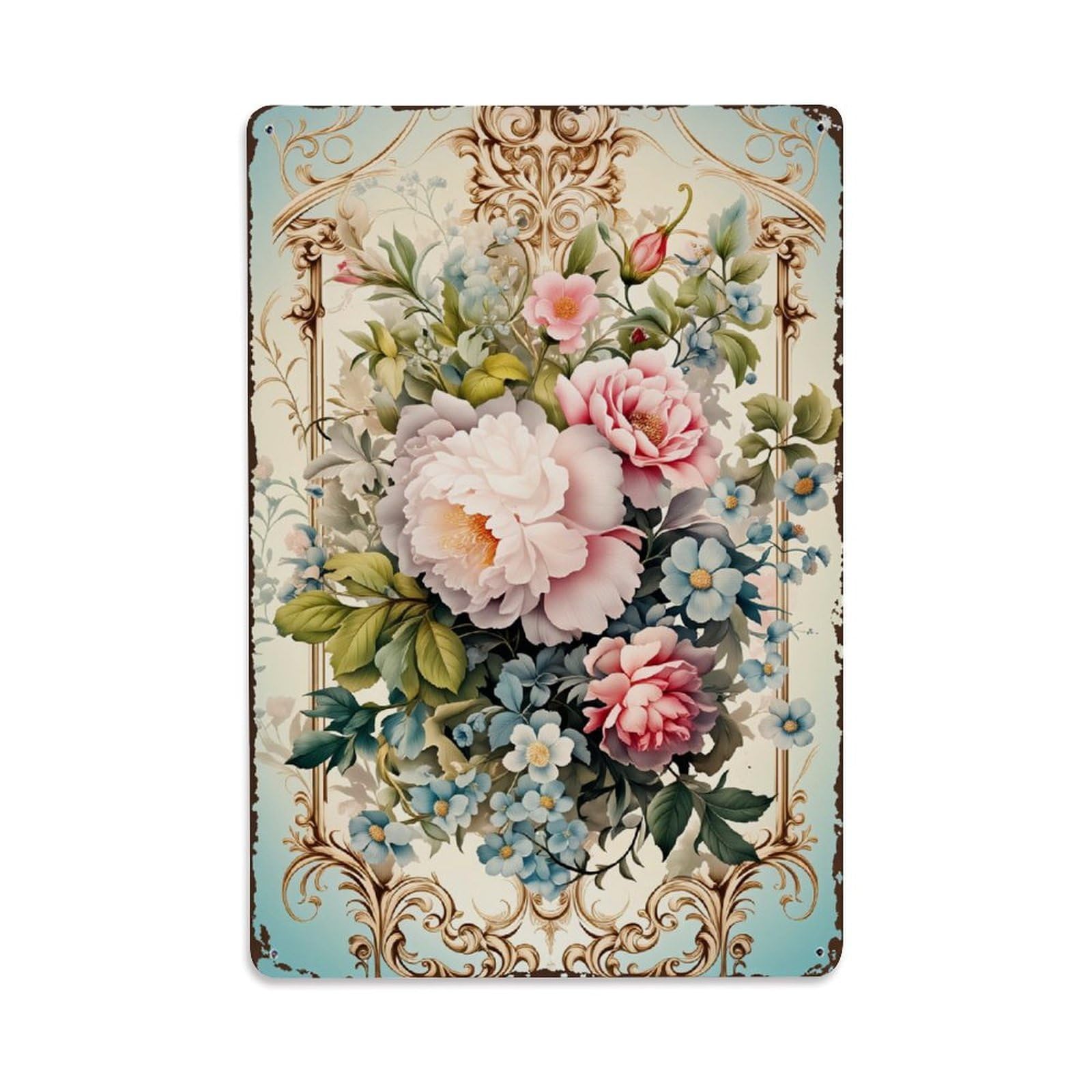 Enderetf Vintage Floral Bouquet Design Tin Sign Metal Poster, Home Bar Garage Man Cave Cafe Indoor & Outdoor Wall Decoration 8X12inches