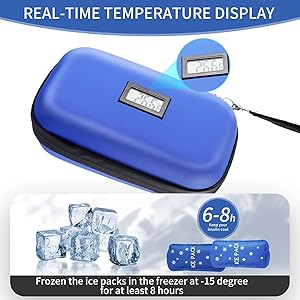 Pulnimus Insulin Cooler Travel Case - TSA Approved Insulin Travel Case with Thermometer Temperature Display - Insulin Travel Cooler with 2 Reusable Ice Packs