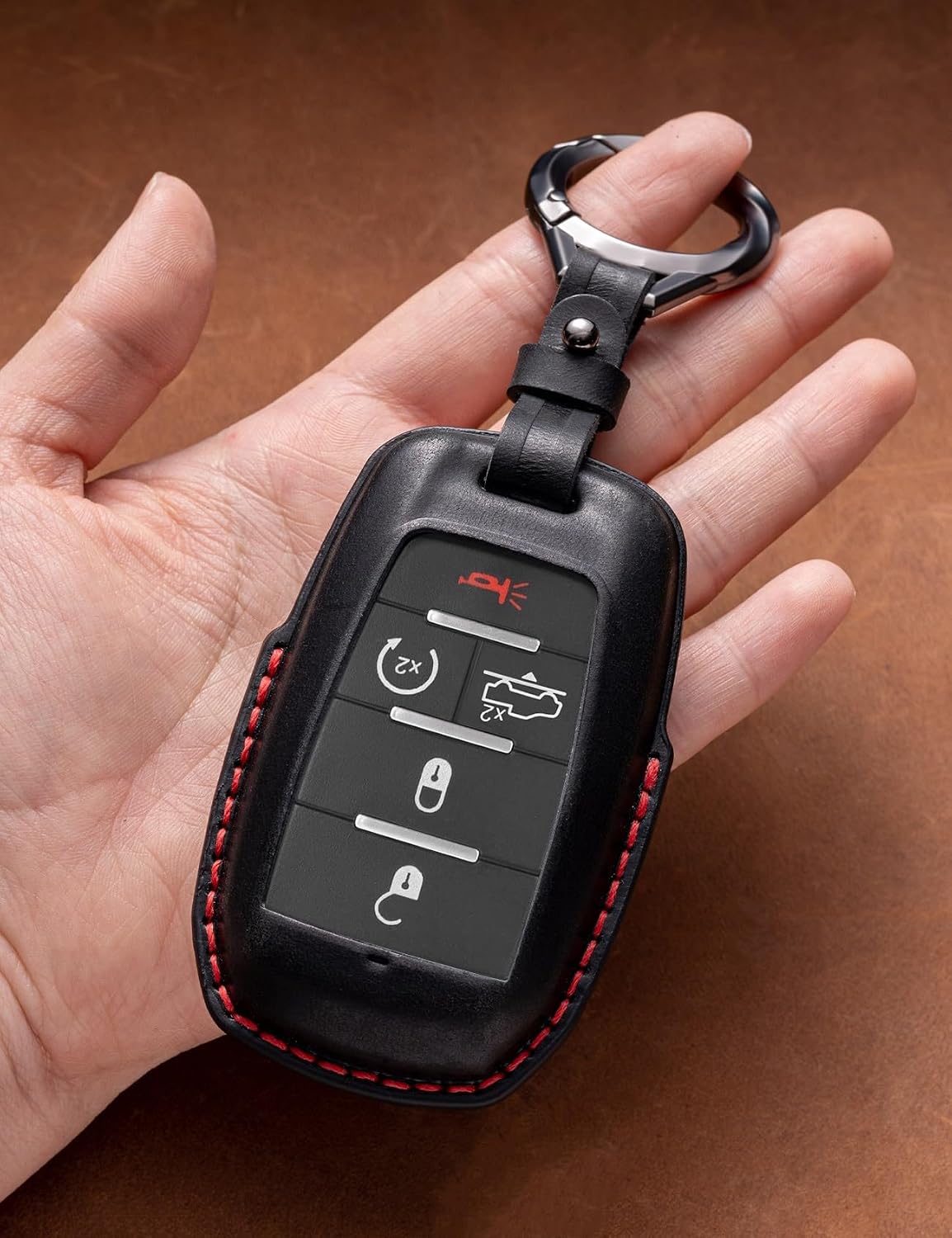 for Ram Key Fob Cover Full Protection Leather Remote Case Keychain Compatible for Dodge Ram 1500 2500 3500 -Black