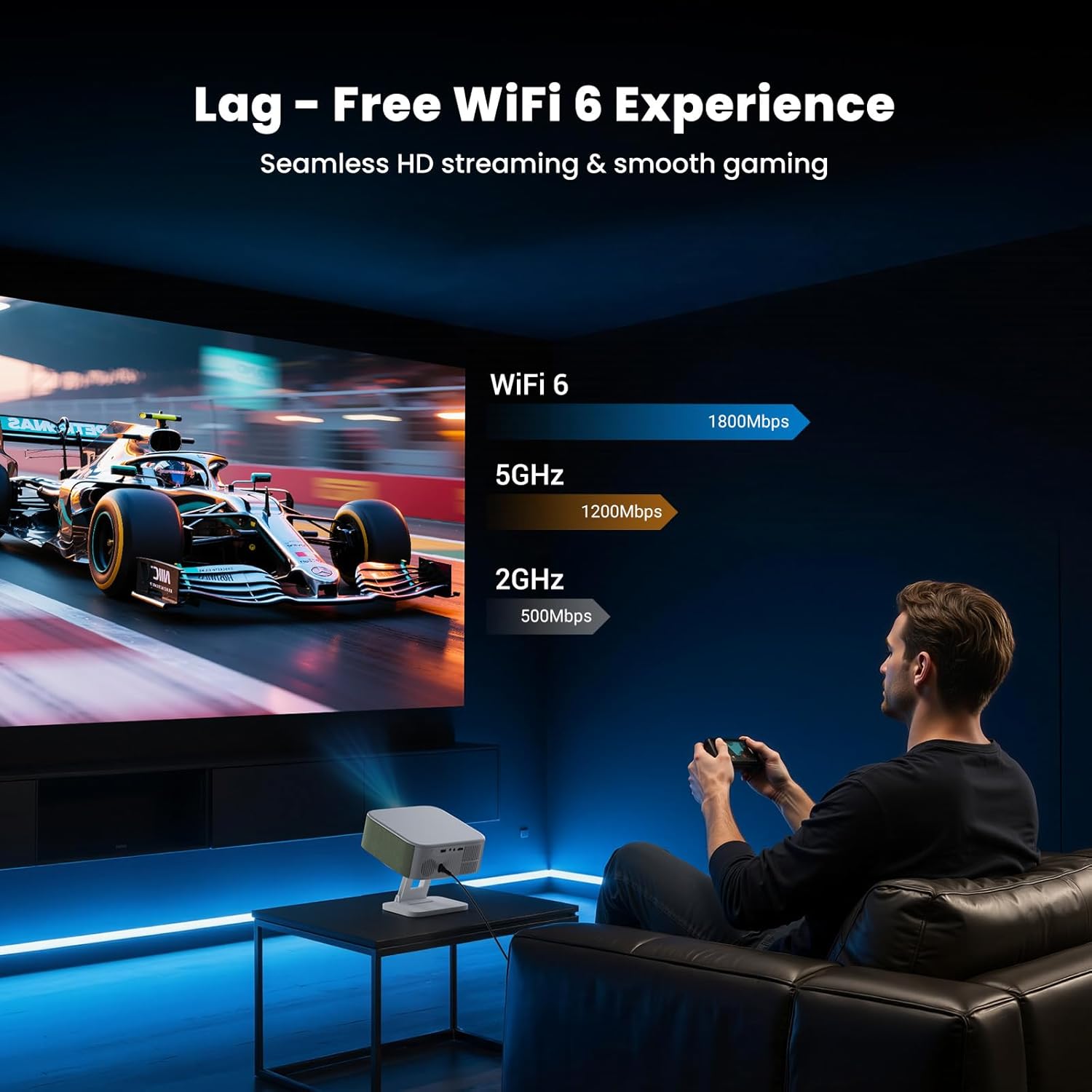 [Projector Compatible with Netflix & AI Auto Focus]Smart Projector with WiFi and Bluetooth: NICPOW 4K Support Movie Projector Built-in Apps - 4D/4P Auto Keystone for Indoor/Outdoor, Green