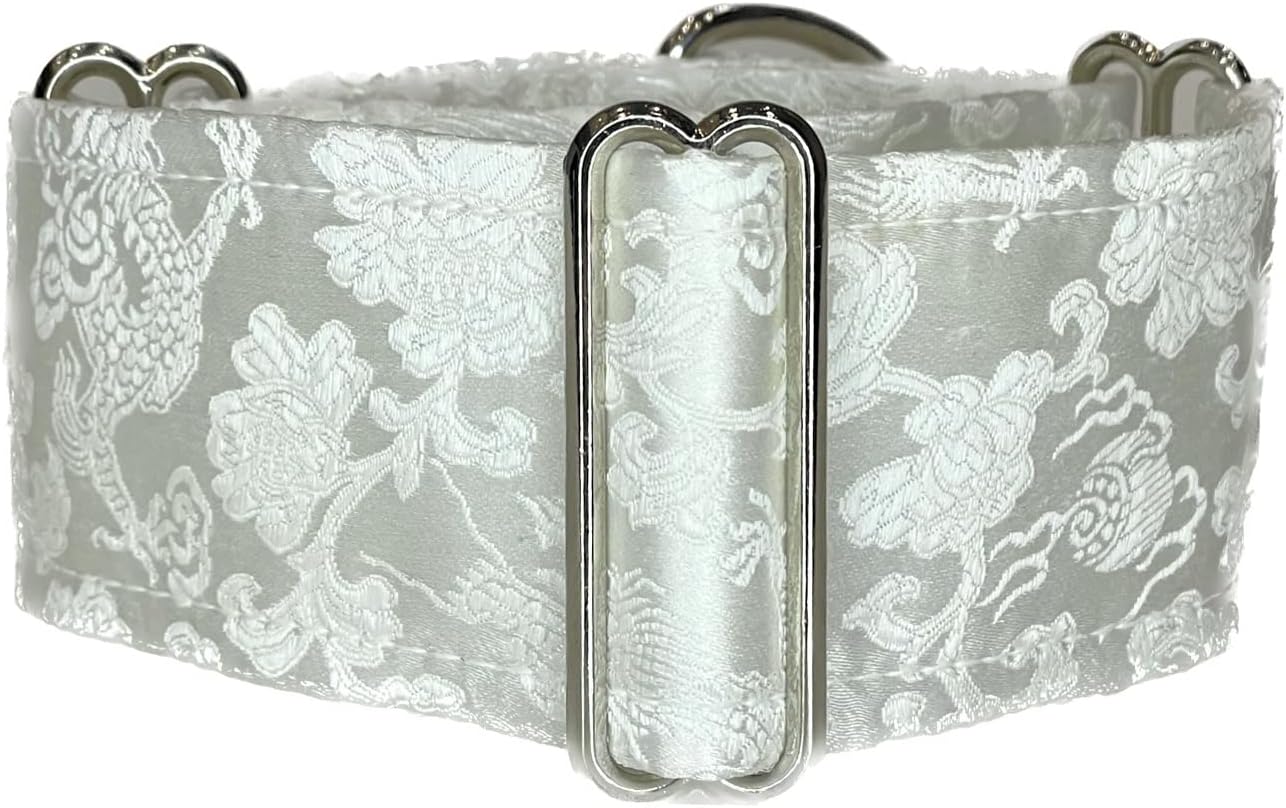 Extra Soft Martingale Dog Collar and Leash Set for Greyhound Saluki Whippet and Other Breeds with Similar Neck 2'' Wide (M 11''-14'' and Leash Set), White