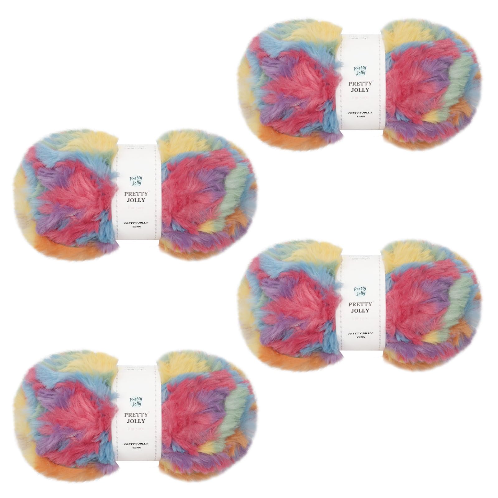 Pretty Jolly 4 Balls Faux Fur Yarn Super Soft & Fluffy, Crochet & Knitting, Chunky Eyelash Yarn, 100% Polyester, Total 200g/128m (Rainbow) โ image 1