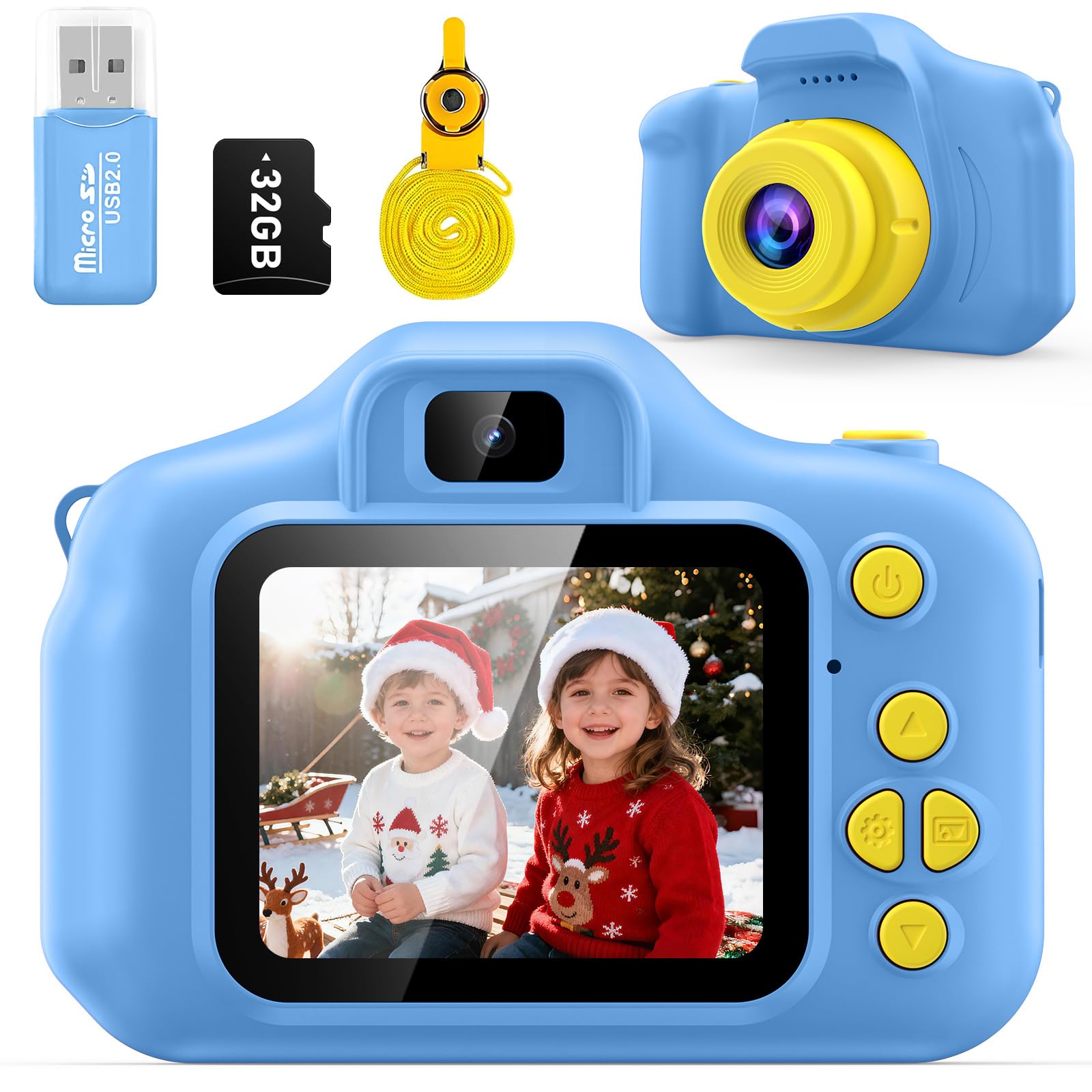 Desuccus Kids Camera Toys Christmas Birthday Gifts for Boys and Girls Kids Toys 3 4 5 6 7 8 9 Year Old HD Digital Video Camera for Toddler with 32GB SD Card (Blue)