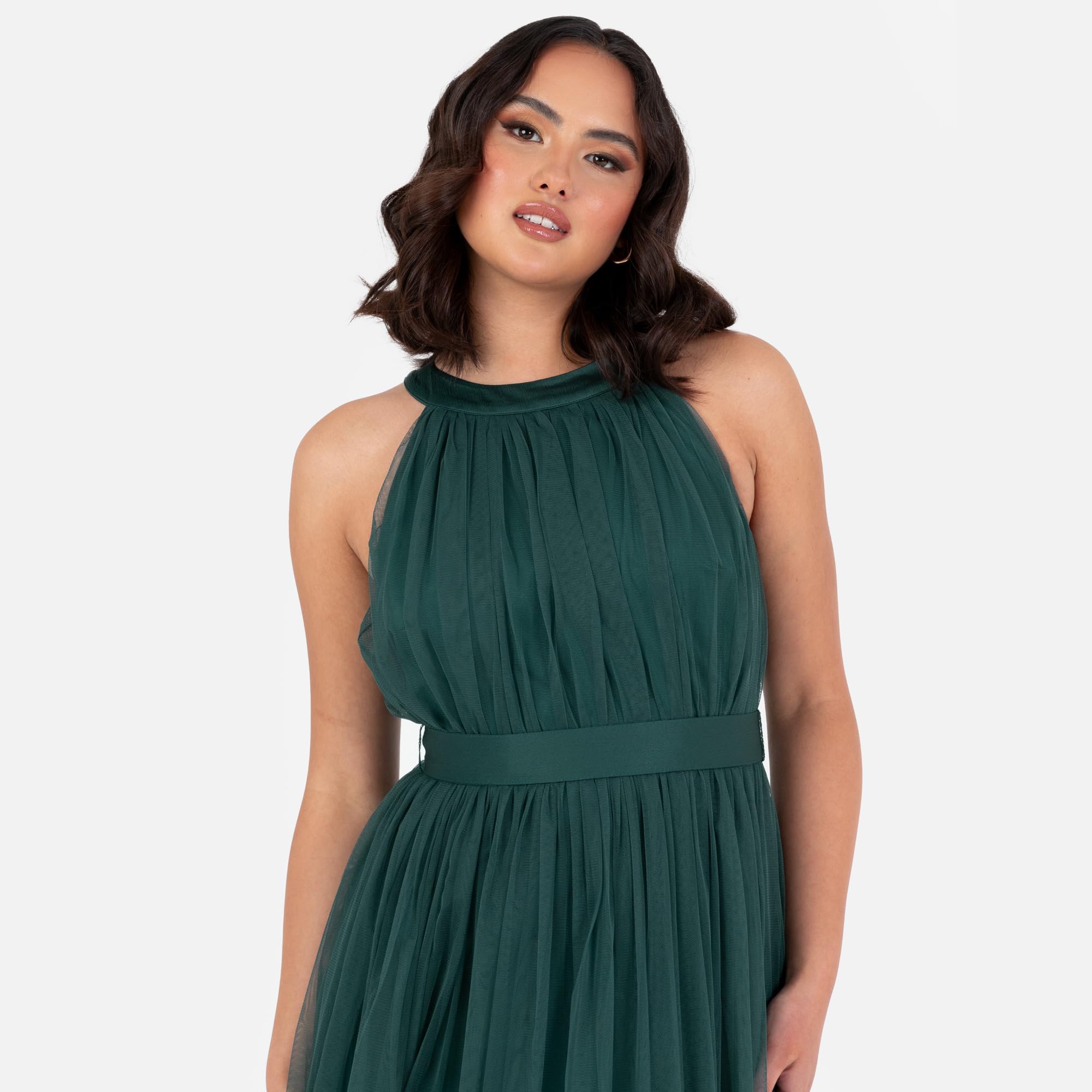 Anaya with Love Ladies Maxi Dress for Women Halter Neck Long Sleeveless with Belt A Line Evening Gown Ball Prom Wedding Guest Bridesmaid Vestito Donna (Pacco da 1)