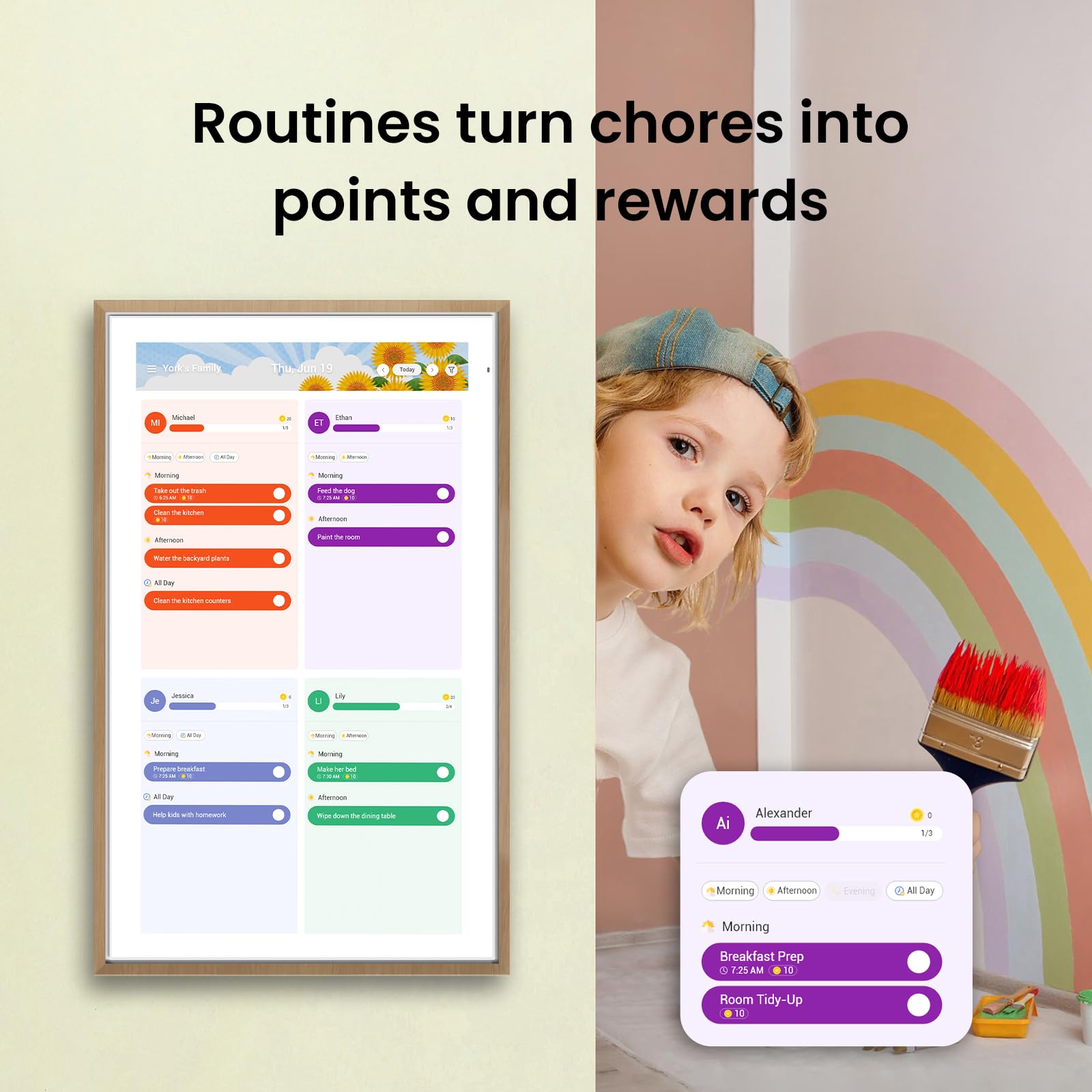 ApoloSign 21.5-inch Digital Calendar: Dual Mode Calendar with Google Play & Multi-calendar Sync, Electronic Planner & Chore Chart, Smart Touchscreen, Interactive Display for Family Schedules (Teak, 21.5")
