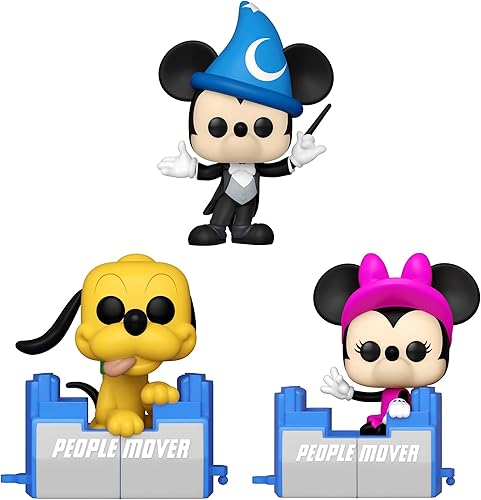 Funko Pop! Disney: Walt Disney World - Juego de coleccionistas del 50 aniversario – El juego de 3 figuras incluye: People Mover Minnie, People Mover