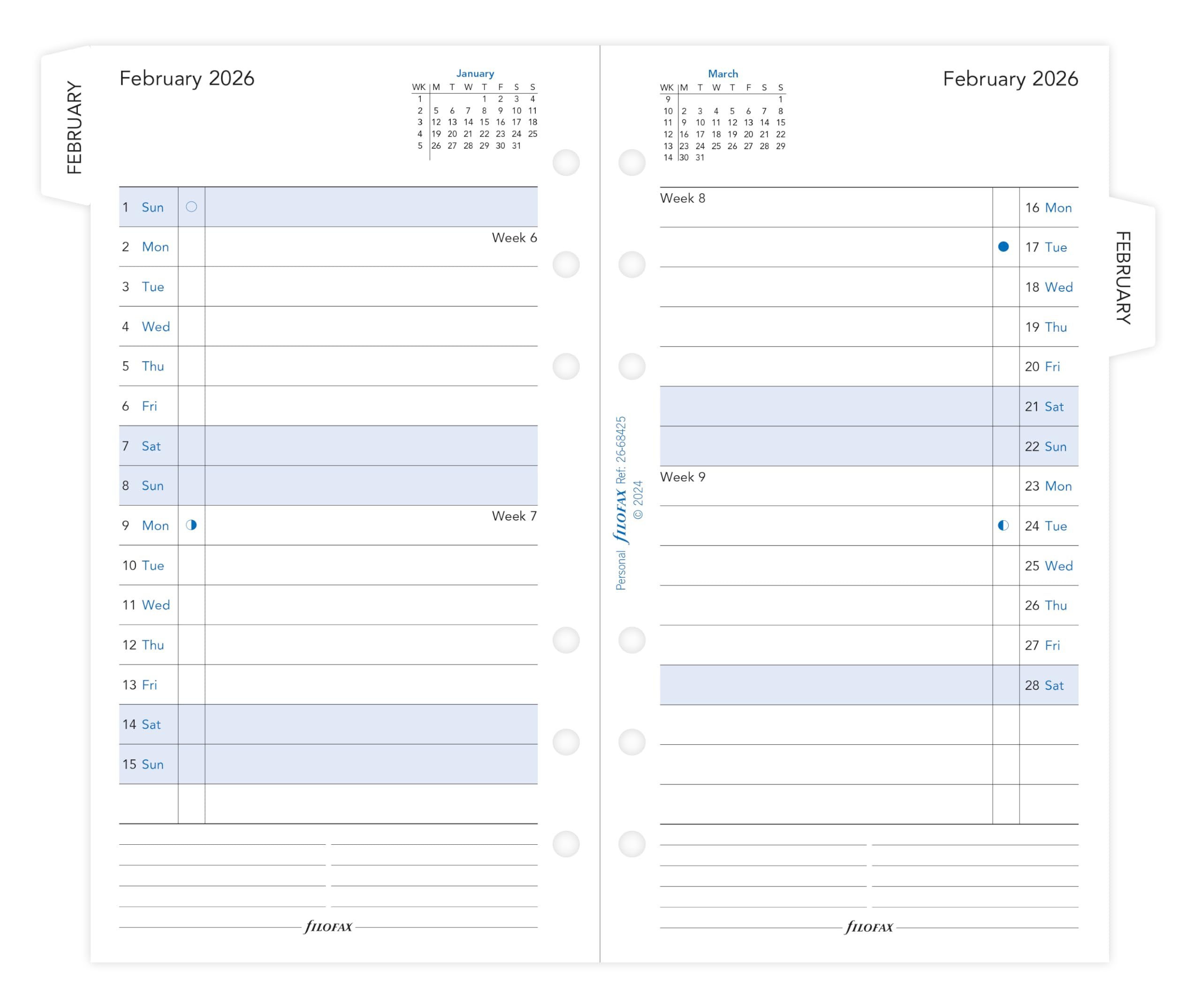 Tabbed Diary Pages Filofax Personal 2026 Diary Refill - Tabbed Planner ...
