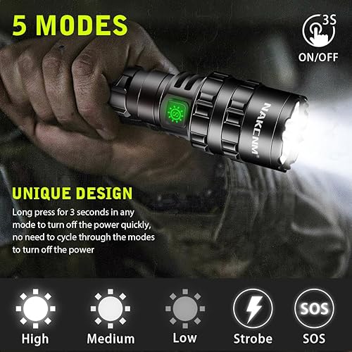 Miniatura 2 de NAKCNM Linterna táctica con montaje de rieles Picatinny, luz de arma de 3000 lúmenes recargable, 5 modos, interruptor de presión remoto incluido