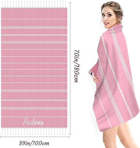 Miniatura 3 de Toallas de playa de algodón personalizadas con borlas para adultos, de gran tamaño, 39 x 70 pulgadas, toalla de playa turca con nombre bordado,