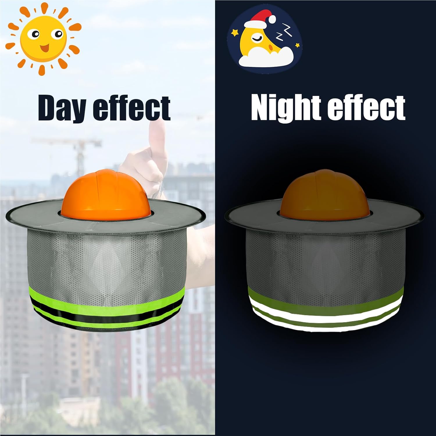 Jspupifip 20 Pack Hard Hat Sun Shade Full Brim Sun Shield High Visibility Visor with Reflective Strip for Hard Hat Accessories Construction Sites