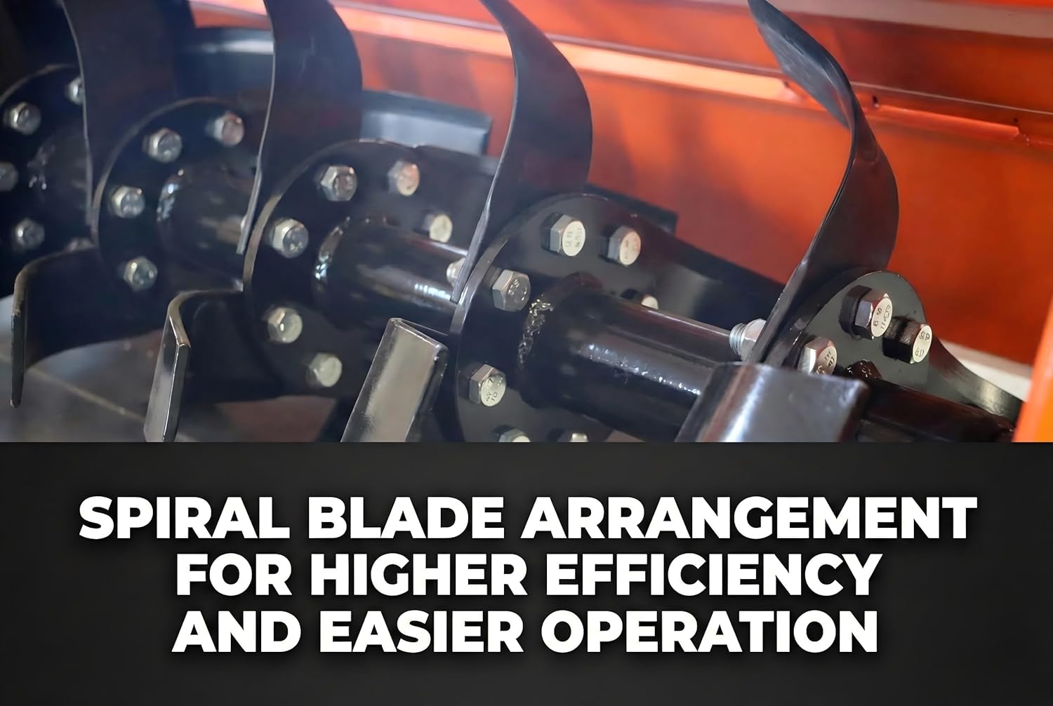 Close-up of spiral blade arrangement on tiller