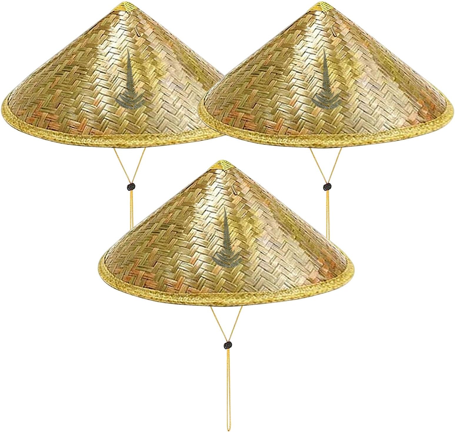 Rice Hat, 3 Pack Asian Sun Hat, Handmade Chinese Retro Bamboo Rattan Hats, Bucket Hats with Adjustable Cord for Fishing Gardening Camping Hiking Outdoors Multicolor