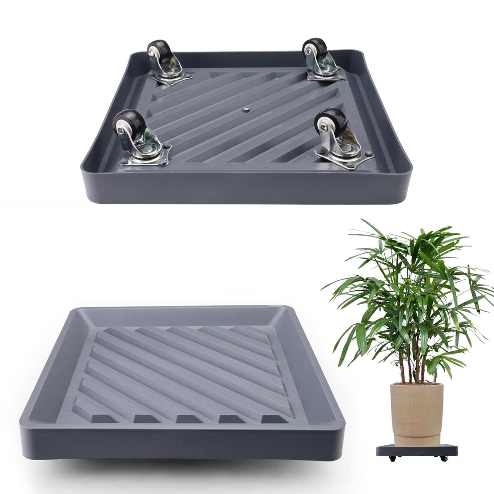 Huakaile 2 Pieces 10.82''/27.5 CM Square Plant Caddy with Wheels, Heavy Duty PP 360° Rolling Plant Stand Dolly, Planter Roller Flower Pot Base Saucer Caster for Indoor Outdoor, Gray (10.82''/27.5 CM)