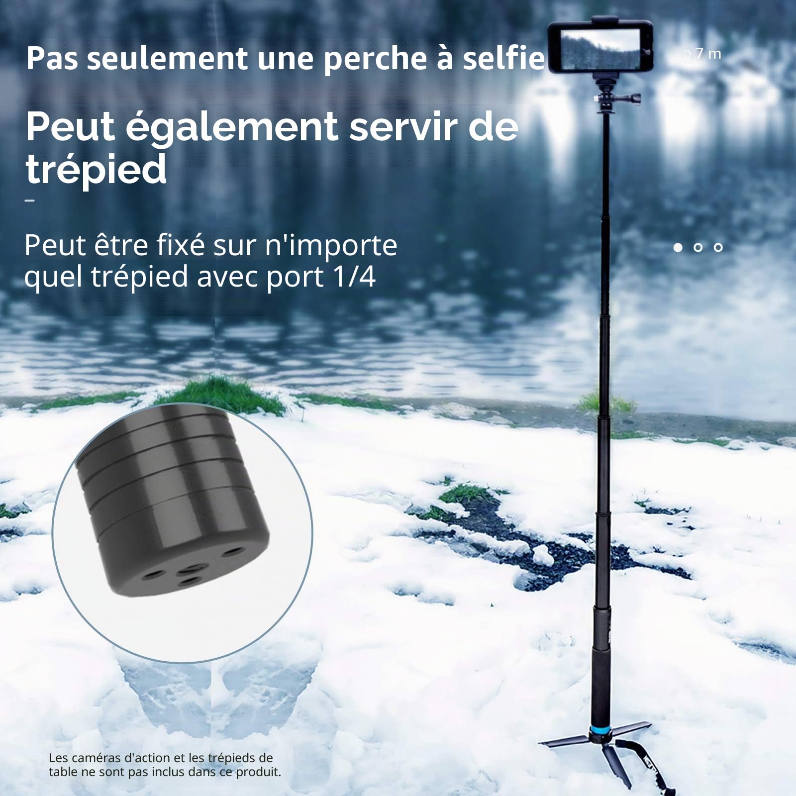 TELESIN Perche à Selfie Ultra Longue de 2,7 m en Fibre de Carbone pour GoPro Hero 13 12 11 10 9 8 7 Max, DJI Osmo 360 Action 6 5 Pro 4 3, Insta 360 X5 X4 X3 X2 et Autres caméras d'action
