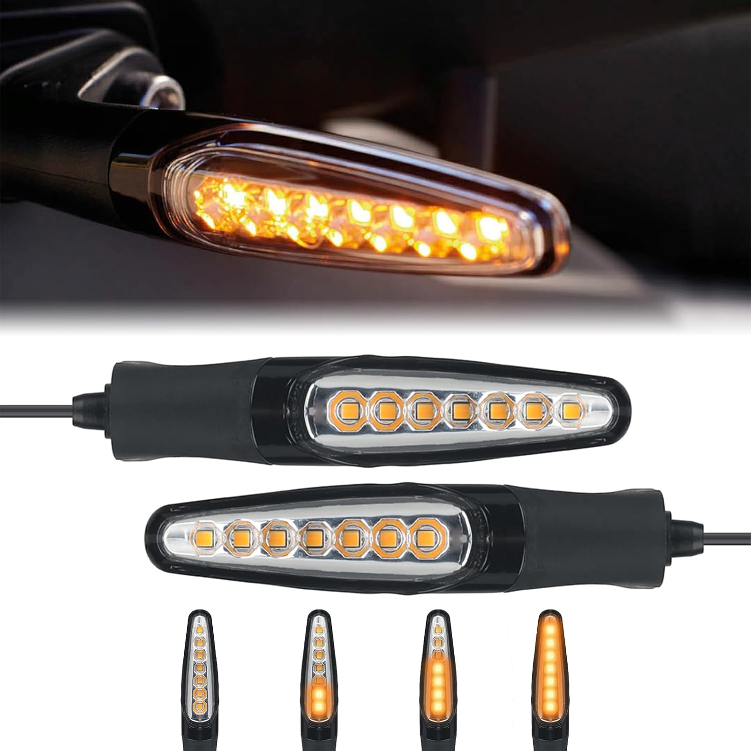 2PCS Motorcycle Flowing Turn Signal Lights LED Indicator for Street Triple S 660cc / Street Triple R RS/Speed Triple 1200 RS/Tiger 765 900 Front and Rear Universal Turn Signal Lamps