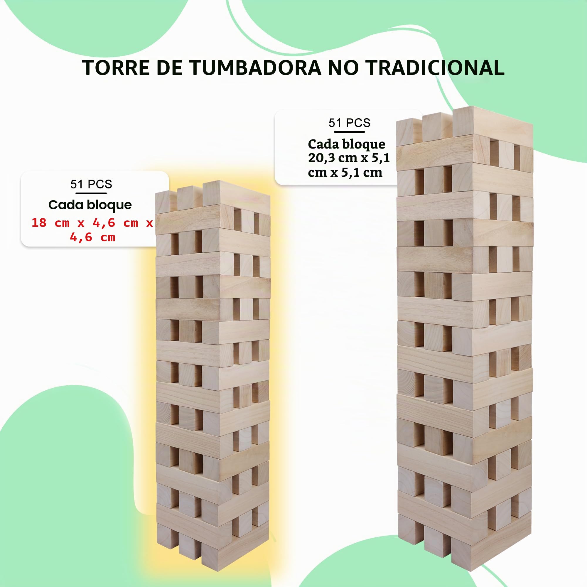GOTHINK Torre de Madera Juego de Mesa - 51 Bloques de Madera, Apilable hasta 1.5m, Juego de Equilibrio para Niños y Adultos, Ideal para Fiestas y Familiares