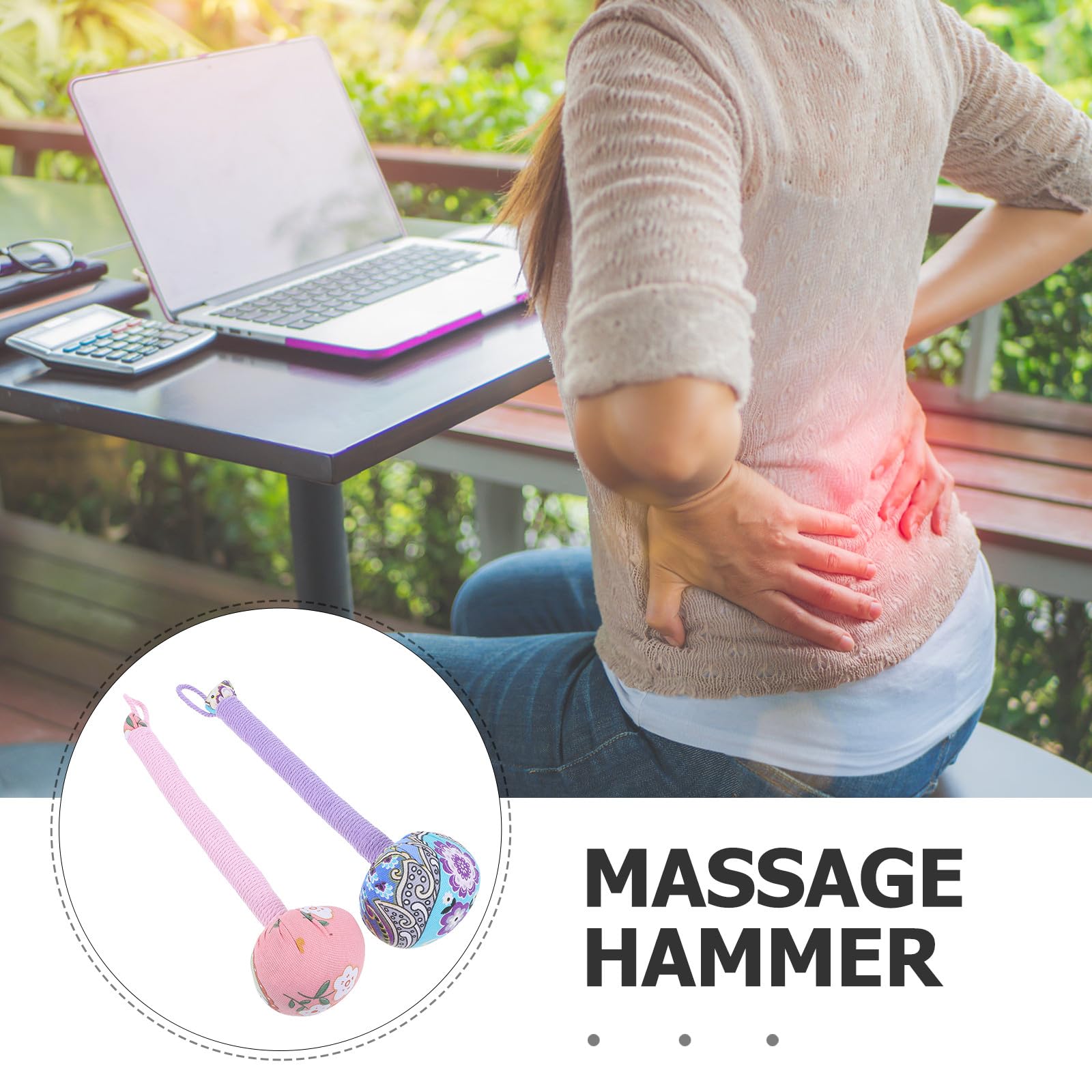 Lot de 2 Marteaux de Massage Portatifs en Herbes D’Armoise 31 CM Couleurs Pêche et Violet Outil Manuel pour Massage Corporel Détente Musculaire à Domicile et Voyage