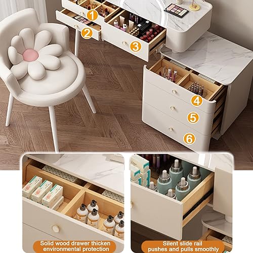 Miniatura 3 de Escritorio de tocador con espejo iluminado, tocador moderno con 3 cajones, tocador de maquillaje con taburete acolchado suave y 3 modos de Rosa