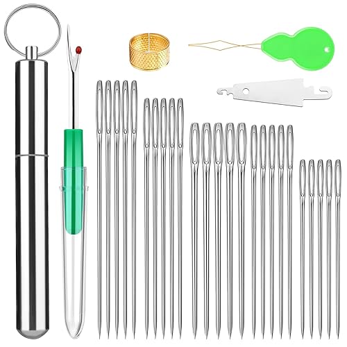 Fteven Embroidery Needles, 25PCS Large Eye Sewing Needles, 5 Size