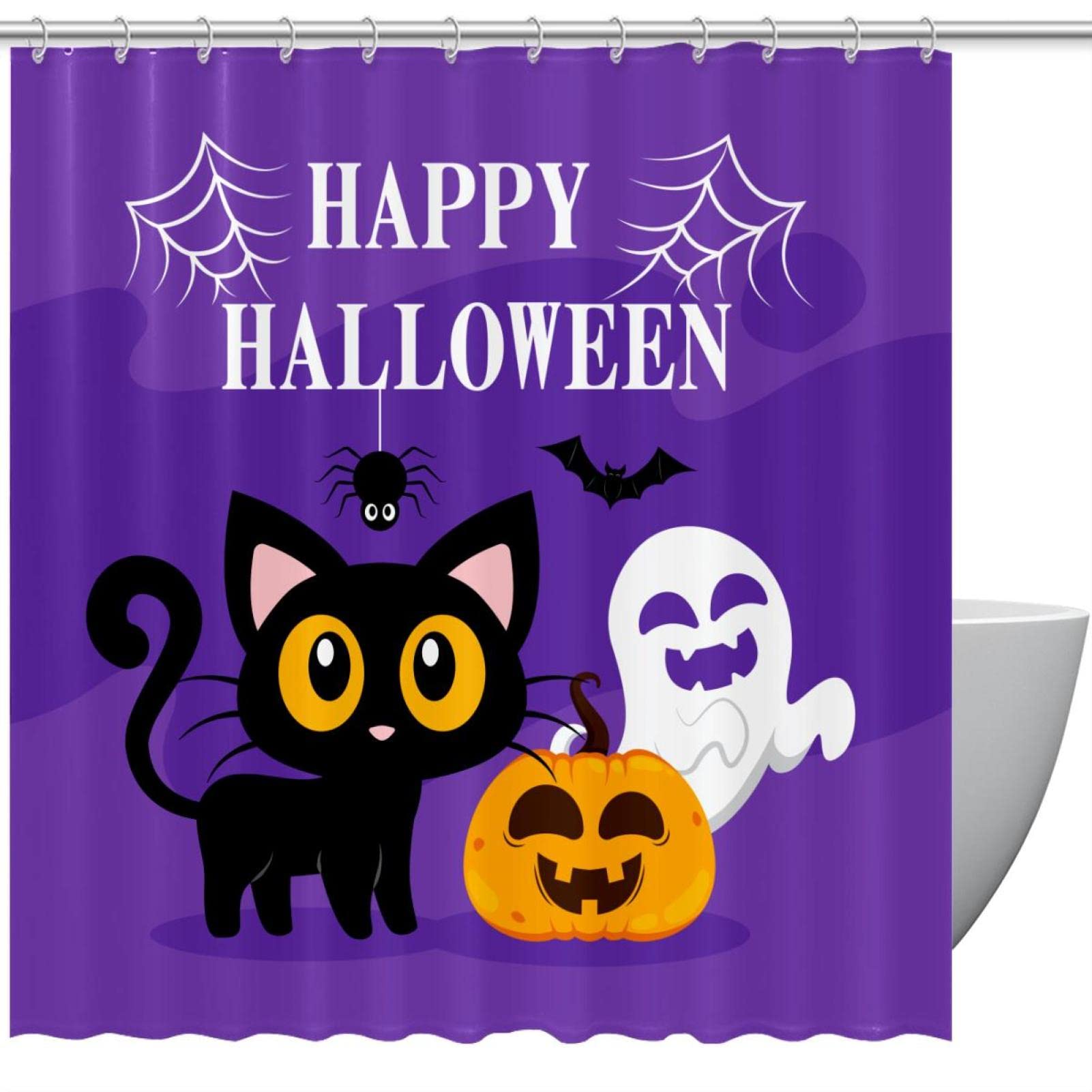 Rideau de douche aquarelle chat pour fêter Halloween dans votre salle de bain