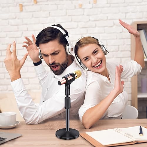 Miniatura 7 de Soporte de micrófono de escritorio, soporte de micrófono ajustable, 5.1 pulgadas de diámetro, base de mesa, soporte de micrófono con clip de