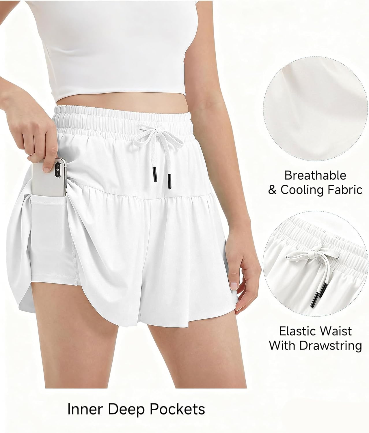 Stelle Butterfly Shorts Girls with Pocket Athletic Flowy Short 2 in 1 Dance Cheer Running Tennis Sports Skort 4-15 Years - Image 3