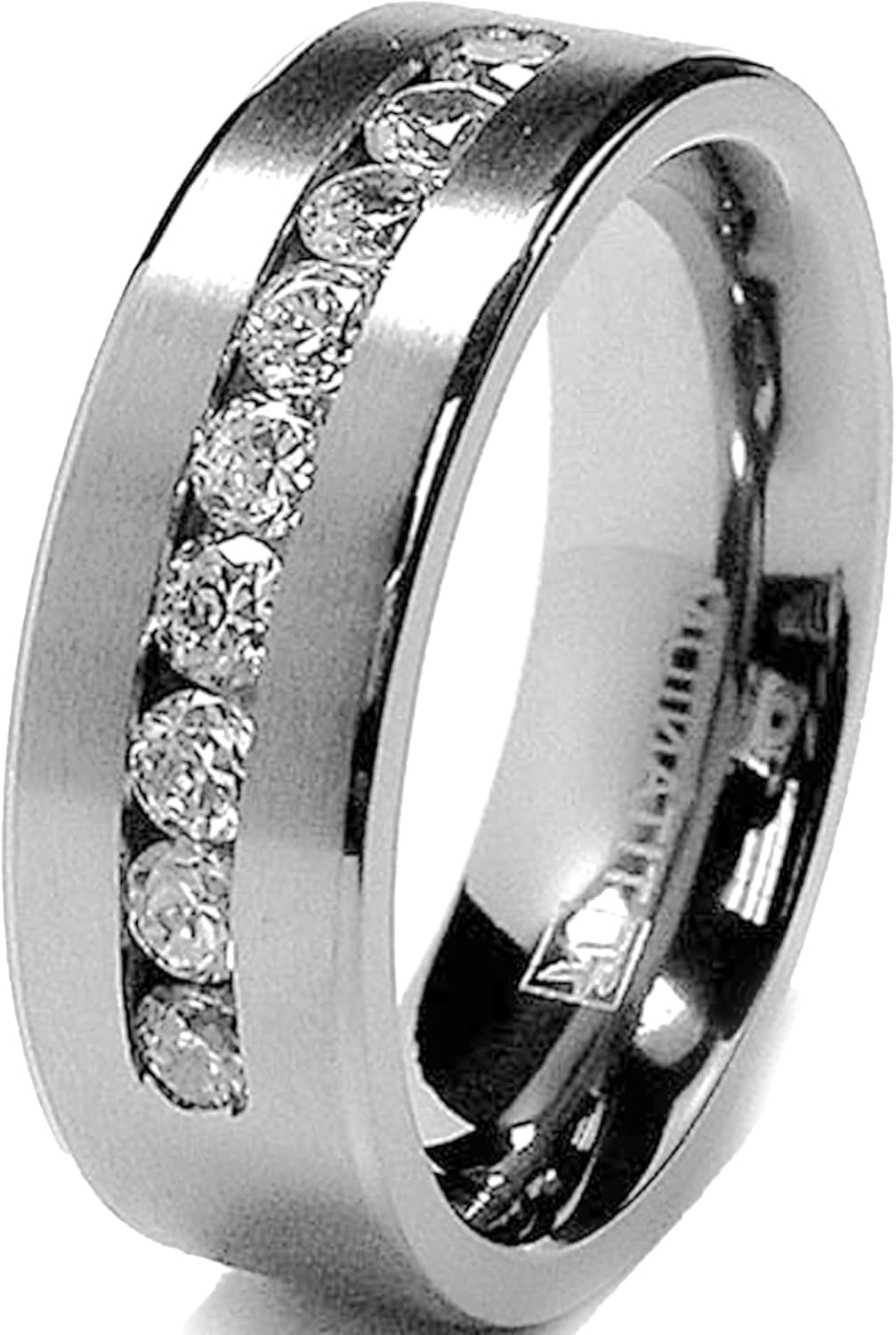 Metal Masters Titanium Men's Wedding Band Engagement Ring with 9 large Princess-Cut - Image 2