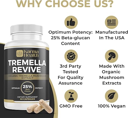 Miniatura 3 de Tremella - Cápsulas en polvo de hongos de nieve blanca comprimida - 25% de contenido de beta-glucano, vegano y libre de OGM. Suplemento orgánico de