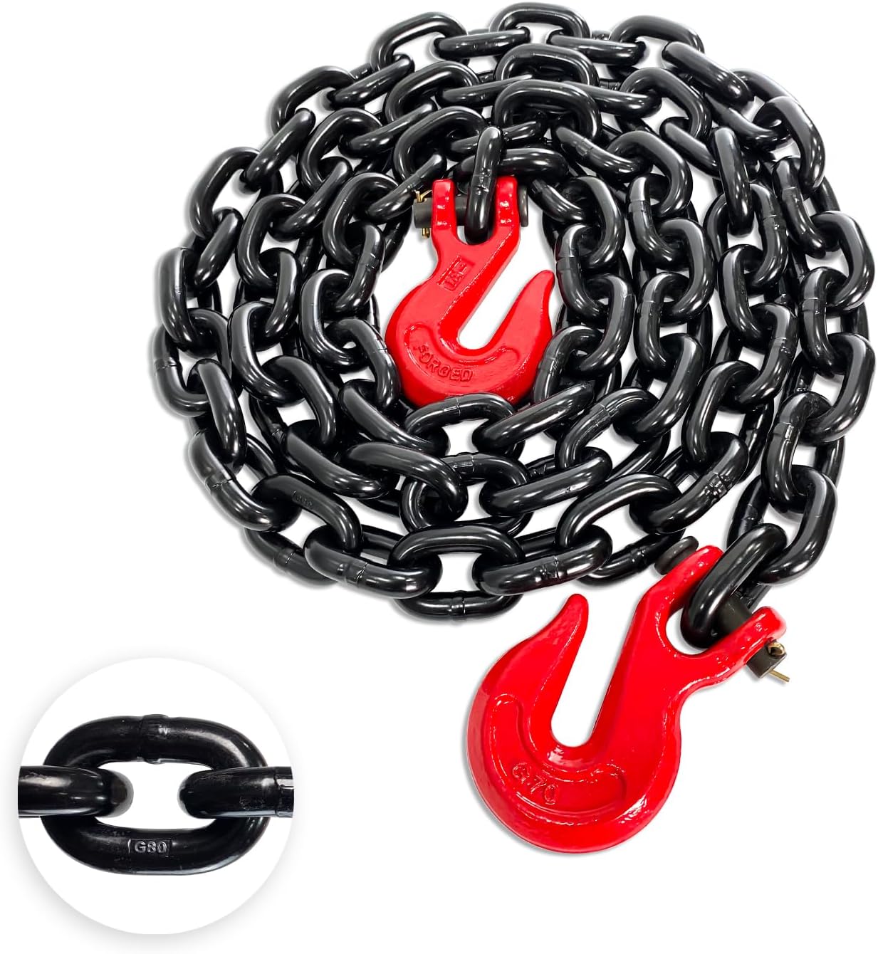 YATOINTO 1/2'' Chain G80 Trailer Tow Chain 10ft, 12,000 lb WLL, Red Clevis Grab Hooks, EP Black Finish, Logging Chain for Towing & Trailer Tie-Down