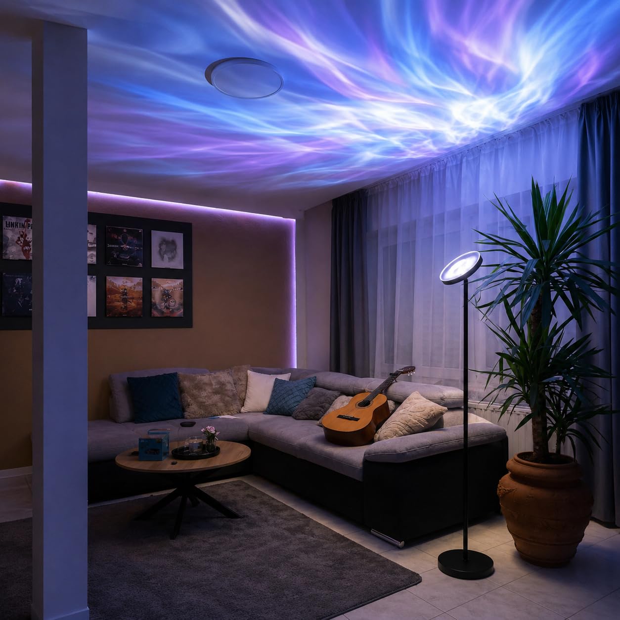Lampada da terra LED RGB per soggiorno con telecomando, proiettore cielo stellato, lampada da terra dimmerabile con lampada da lettura e timer, bianco caldo e bianco freddo, lampada da terra nera per