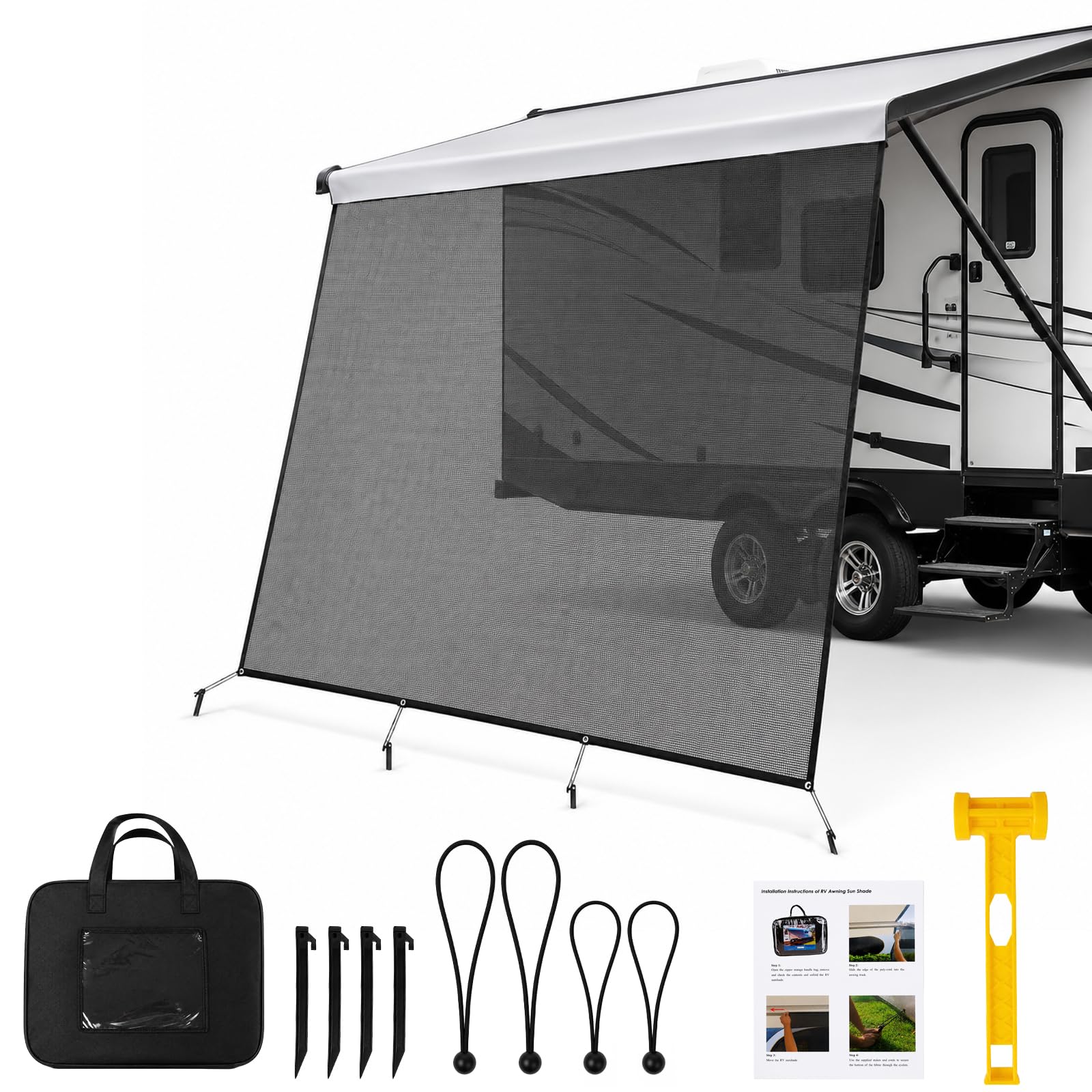 Markise Wohnwagen 246x335cm,Sichtschutz Frontseite mit Sonnensegel | Zuverlässiger UV- und Regenschutz, Auto Markise Einfache Montage mit Befestigungsset, Passend für Wohnmobile und Anhänger