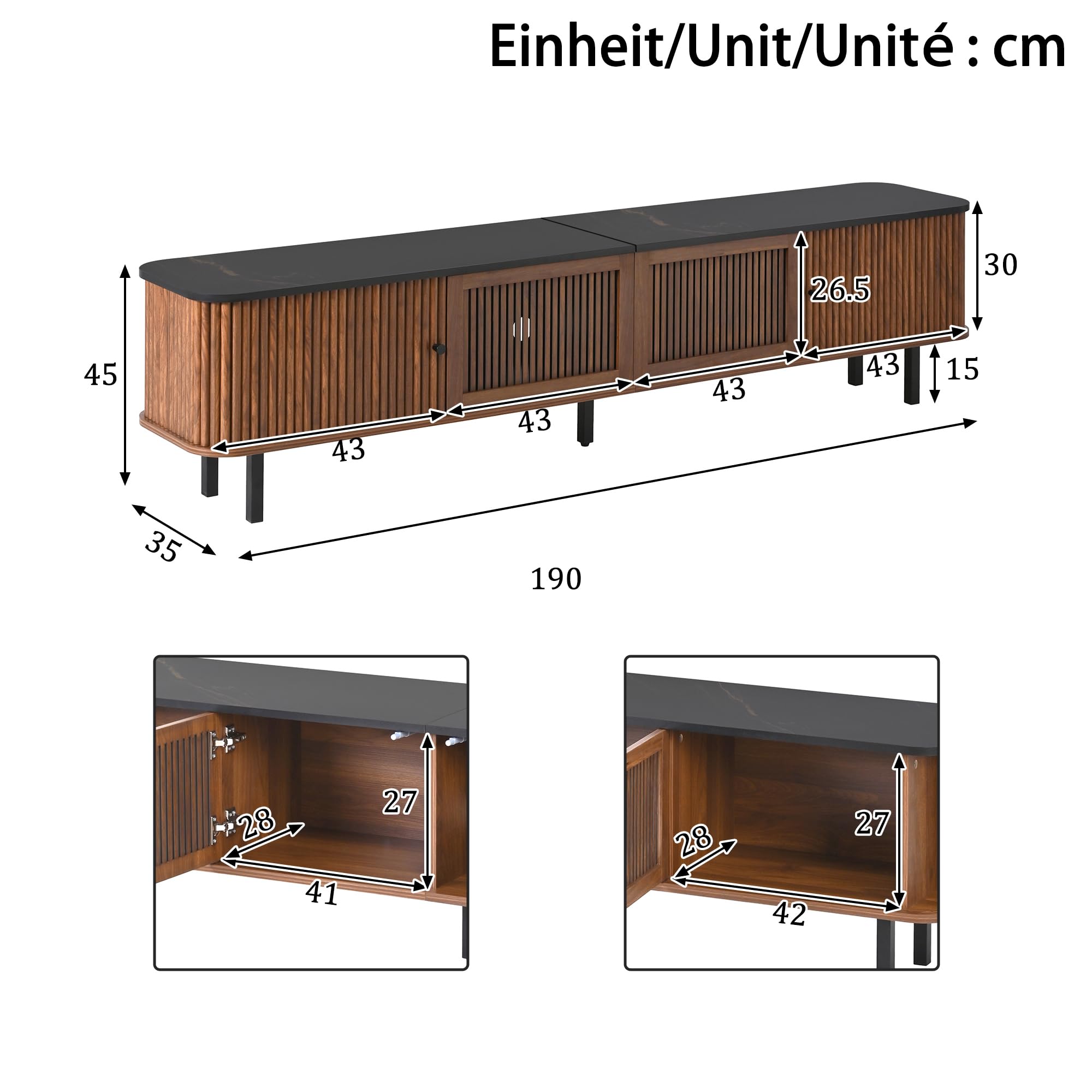 Moimhear Mueble de TV moderno, soporte de TV, panel de TV, armario de TV bajo, dos puertas correderas, dos puertas de rejilla, diseño único (nogal)