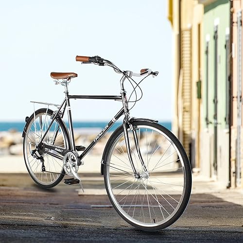 Vista 39 de Tracer Osaka - Bicicletas híbridas, marco de acero, Shimano Nexus Inter 3/7 velocidades, agarre marrón asiento marrón, bicicleta de carretera