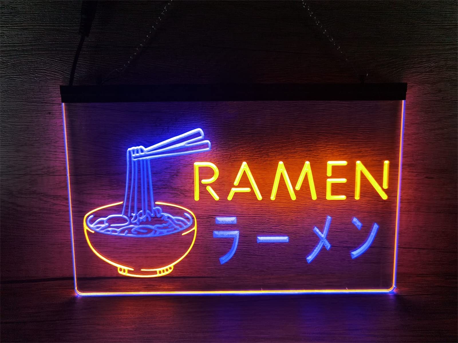 REWIS Neonowe znaki LED Ramen, zasilane przez USB, ściemniane w 3 poziomach światła neonowe, do sklepu z japońskim makaronem, wiszące dekoracje ścienne,Blue orange,30x20cm