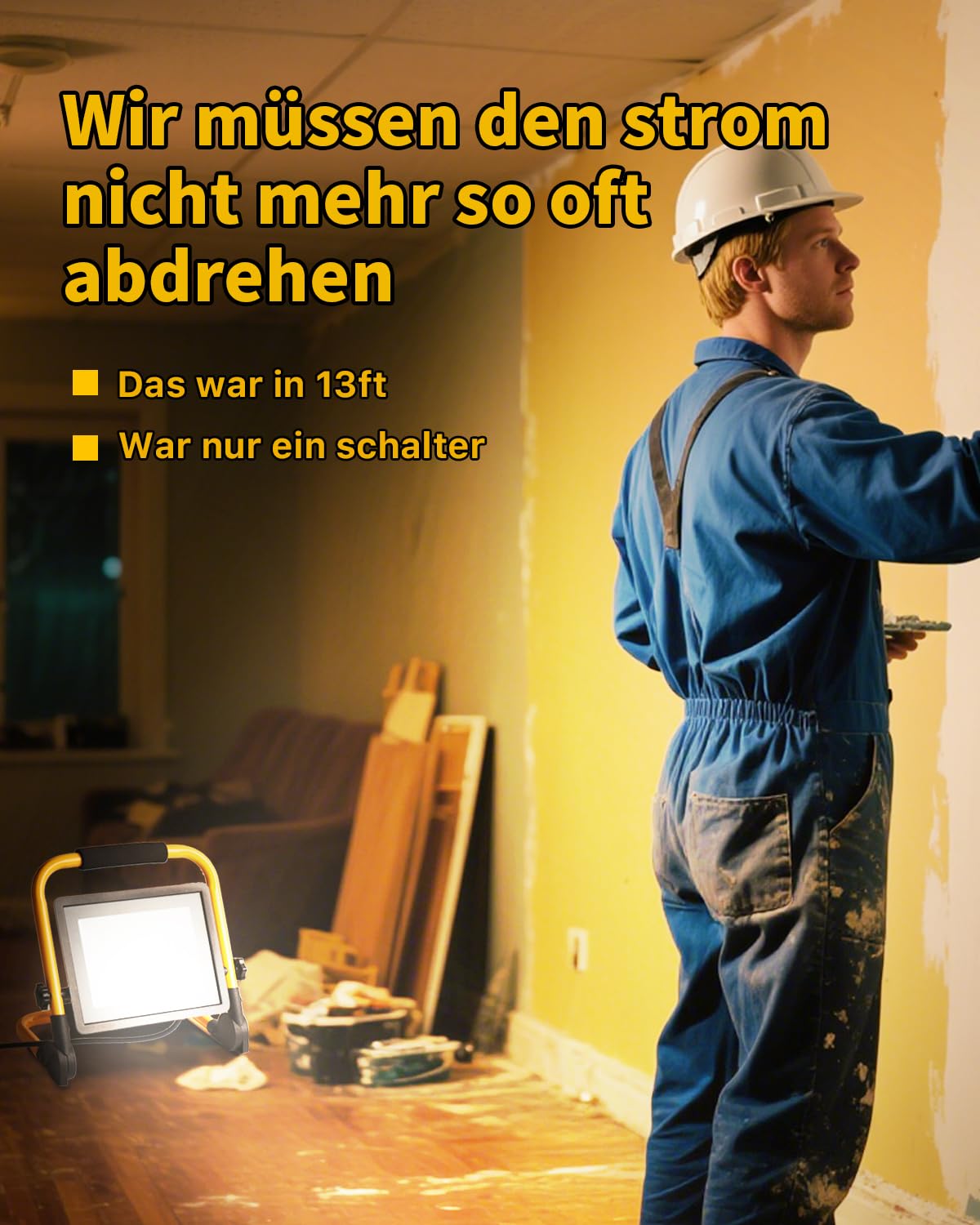 LED Baustrahler 70W, LED Arbeitsleuchte mit 4 Meter Kabel:, Wasserdichtes Arbeitsscheinwerfer Bauscheinwerfer für Werkstatt oder Baustelle, Garage, 6500K Tageslichtweiß