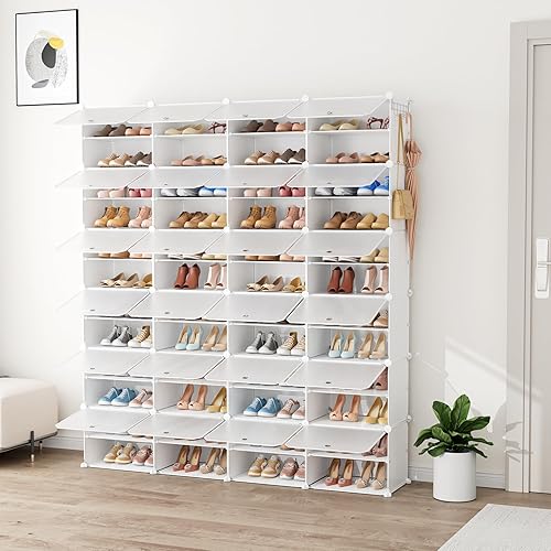 Miniatura 2 de Zapatero organizador de 12 niveles con puerta, 96 pares de zapatos altos, ampliable, de plástico resistente, fácil montaje, estante para zapatos,