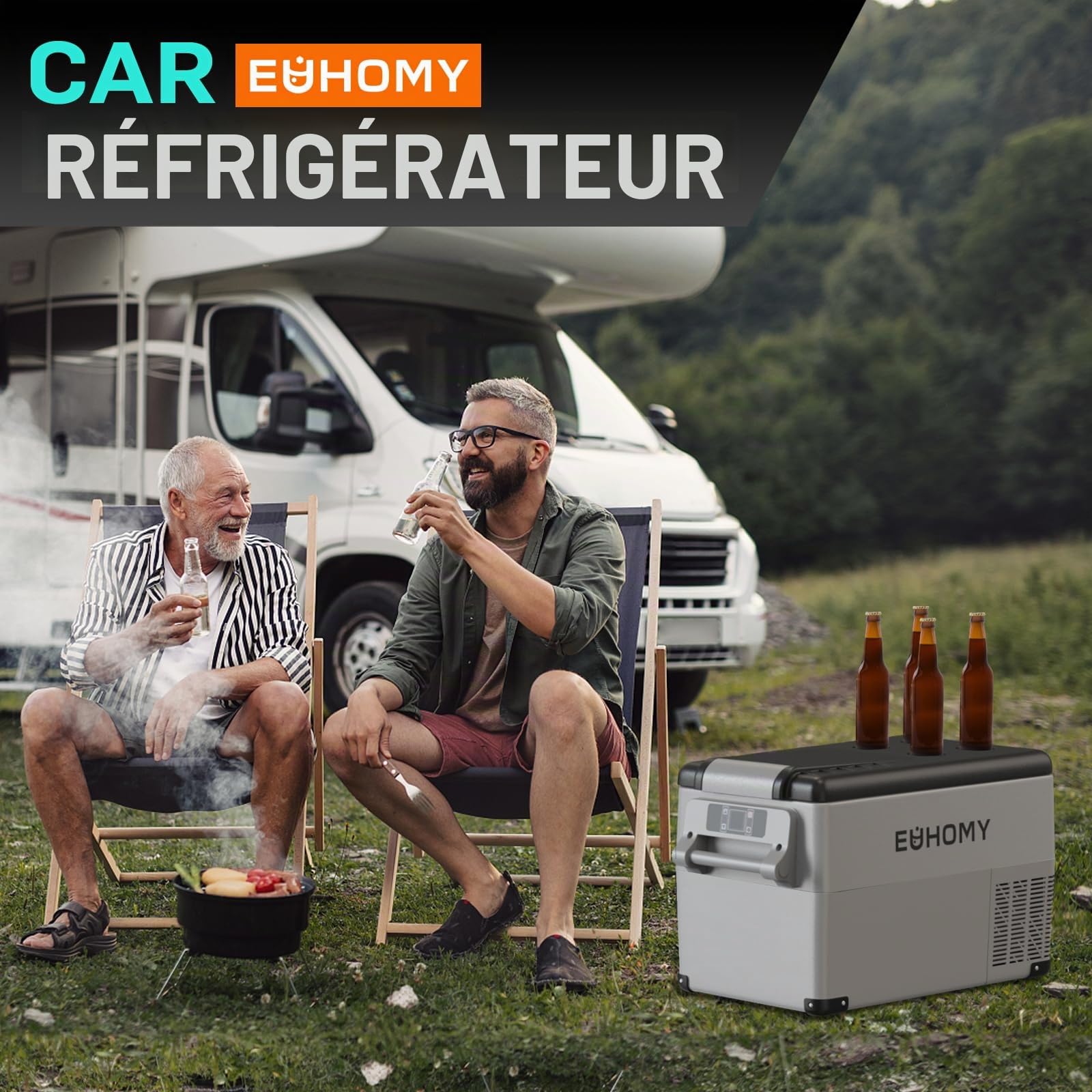 EUHOMY Glaciere Electrique 40L, Frigo 12v Glacière à Compression Avec App, Glacière Électrique 12v 220v -20°C à 20°C, Mini Frigo Portable, Frigo Camping Pour Voiture, Camping, Voyages Et Camions