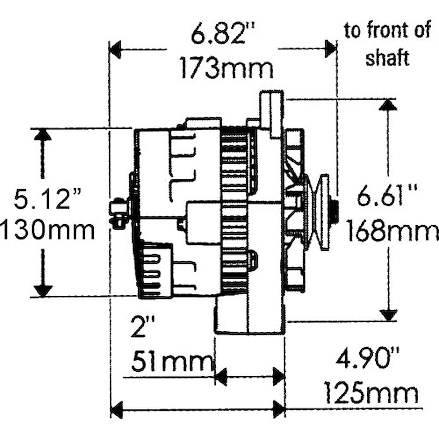 Dimensional drawing of Powermaster CS130 Alternator