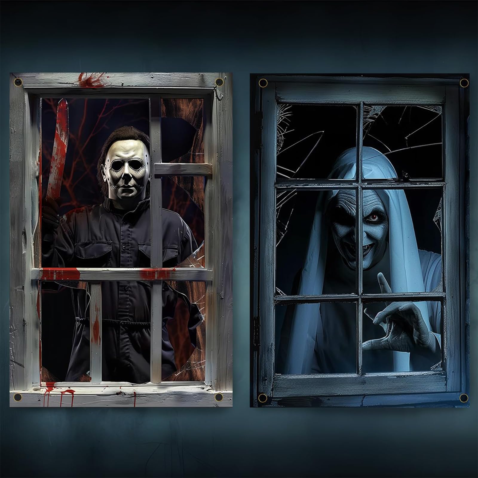 2PCS Halloween Decorations Scary Thriller Movie Characters Window 120x80cm
