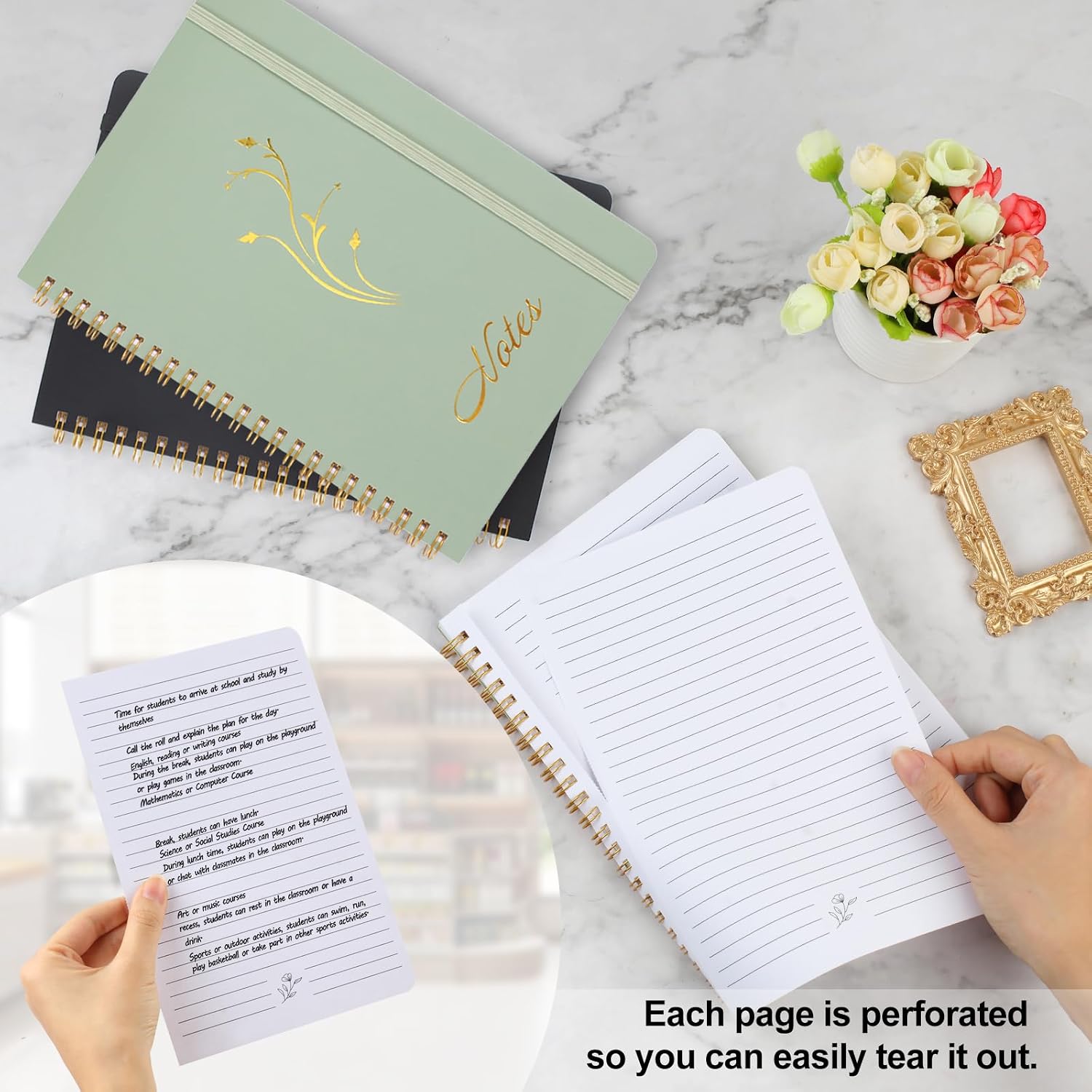Joyberg Aesthetic Spiral Notebook, 2PCS Cute Notebook, 8.3" x 6" Notebook For Women, A5 Spiral Journal Notebook for Office/School/Home (Green & Black) image 4