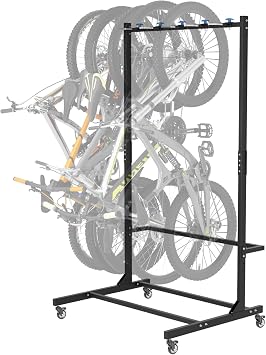 Freestanding Bike Rack with Caster Vertical Bike Storage Stand for Garage Indoor Bicycle Organizer Holds Up to 5 Bikes