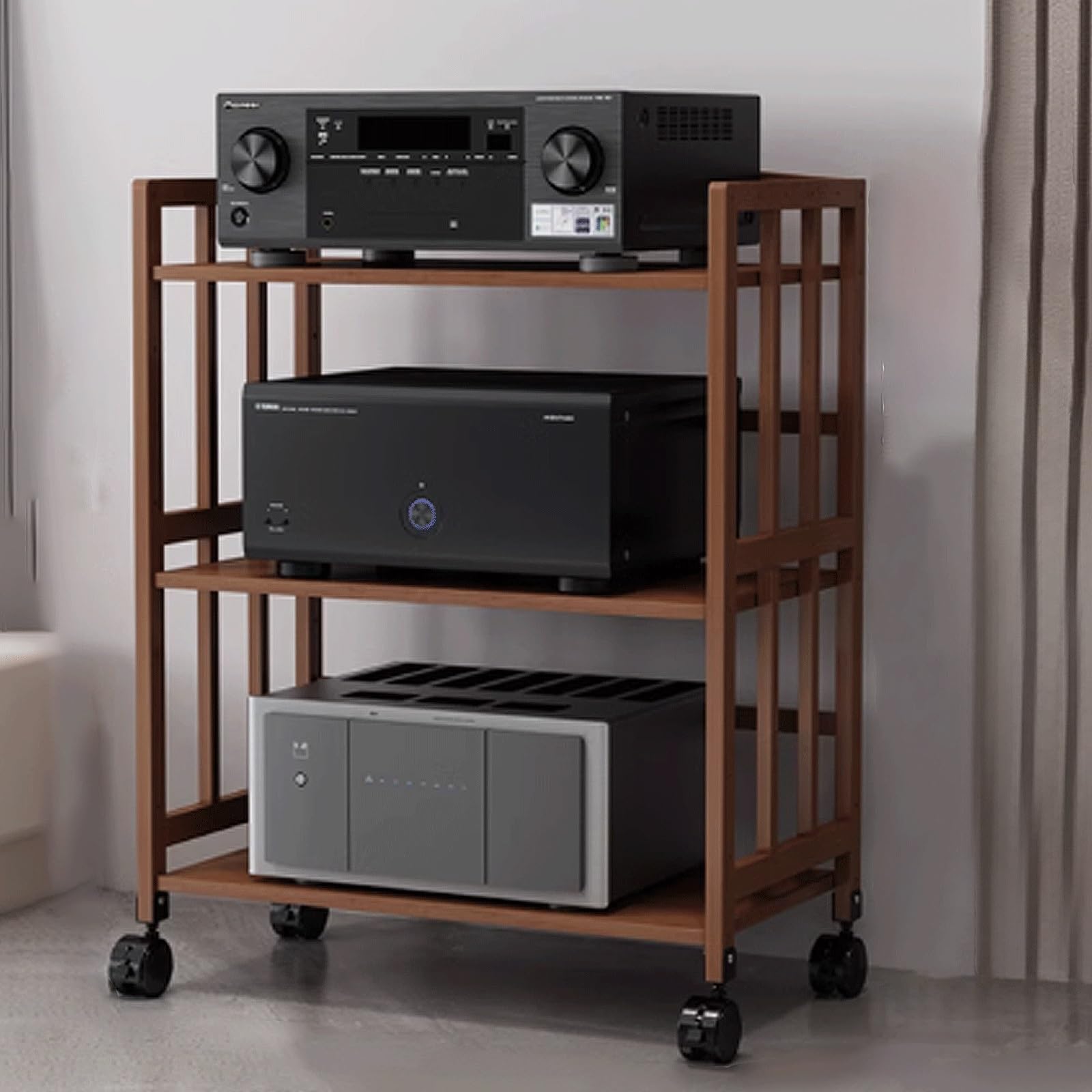 Meuble hifi de luxe en bambou véritable, tour de rack minimaliste marron