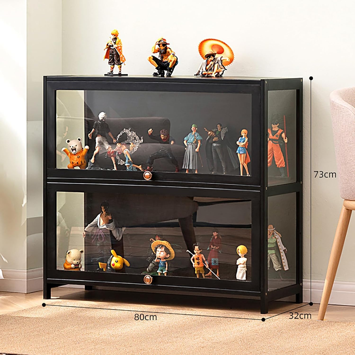 Vitrine Collection Acrylique 40x80x33cm – Cadre Bambou, 1 Niveau, Résiste Poussière, Pour Salon & Bureau