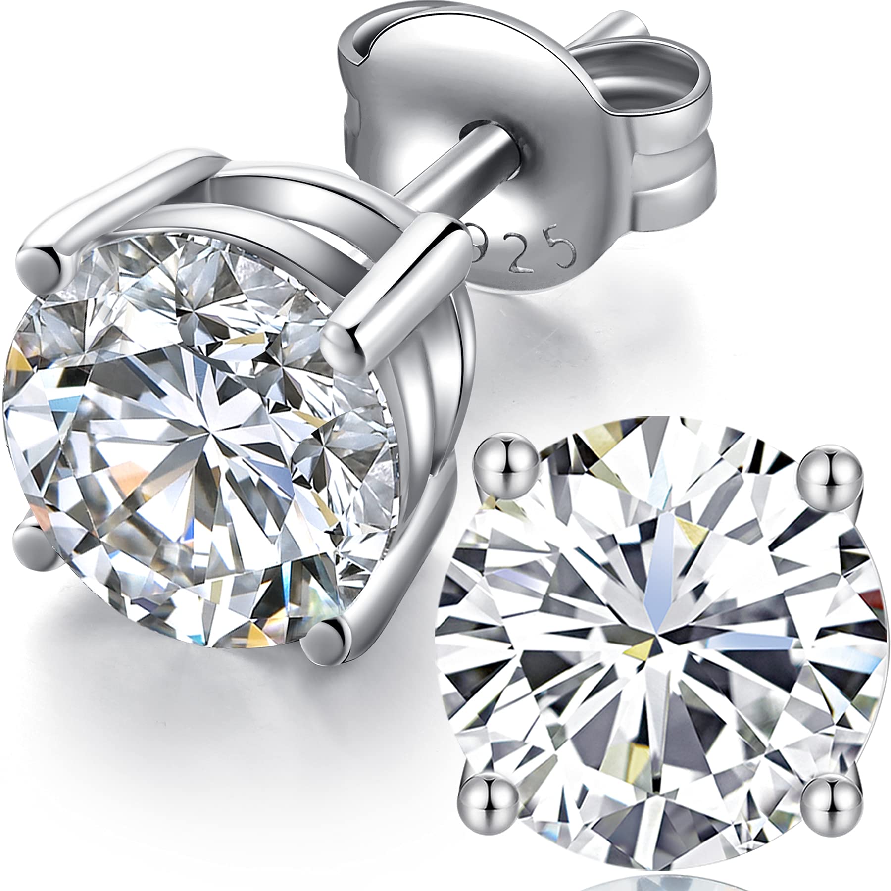 Miaofu Orecchini 18k Oro Bianco Placcata Orecchini 925 Argento Sterlina Zirconi Simulato Diamante Brillanti per Donna Uomo 4-8mm I Orecchini Zirconi Cubica Swarovski Dimensioni 3mm-8mm