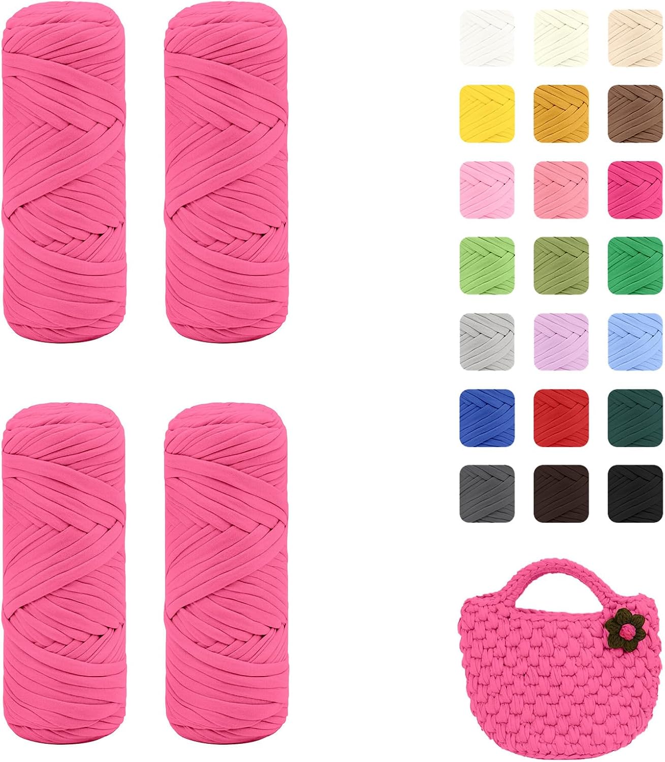 Maxee Premium T-Shirt Yarn 800g (4 Balls,200g/75m Each), T Shirt Yarn High Elastic Polyester Fabric for Crocheting Bags/Baskets/Rugs, Home Decor, DIY Crafts(Rose Powder)