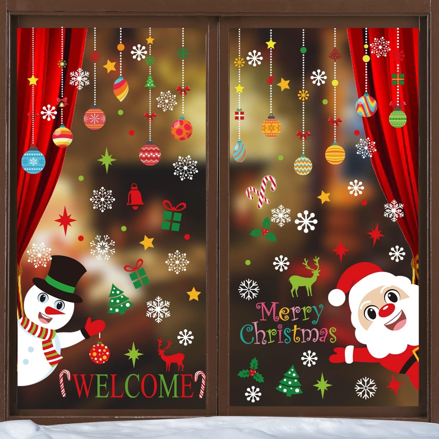 Amazon.com: KIMOBER 150 PCS Christmas Window Clings,Santa Claus Snowman ...